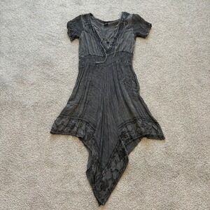 Riviera Sun Dress Womens S Gray Fairy Whimsigoth Boho Hippie Embroidered Casual